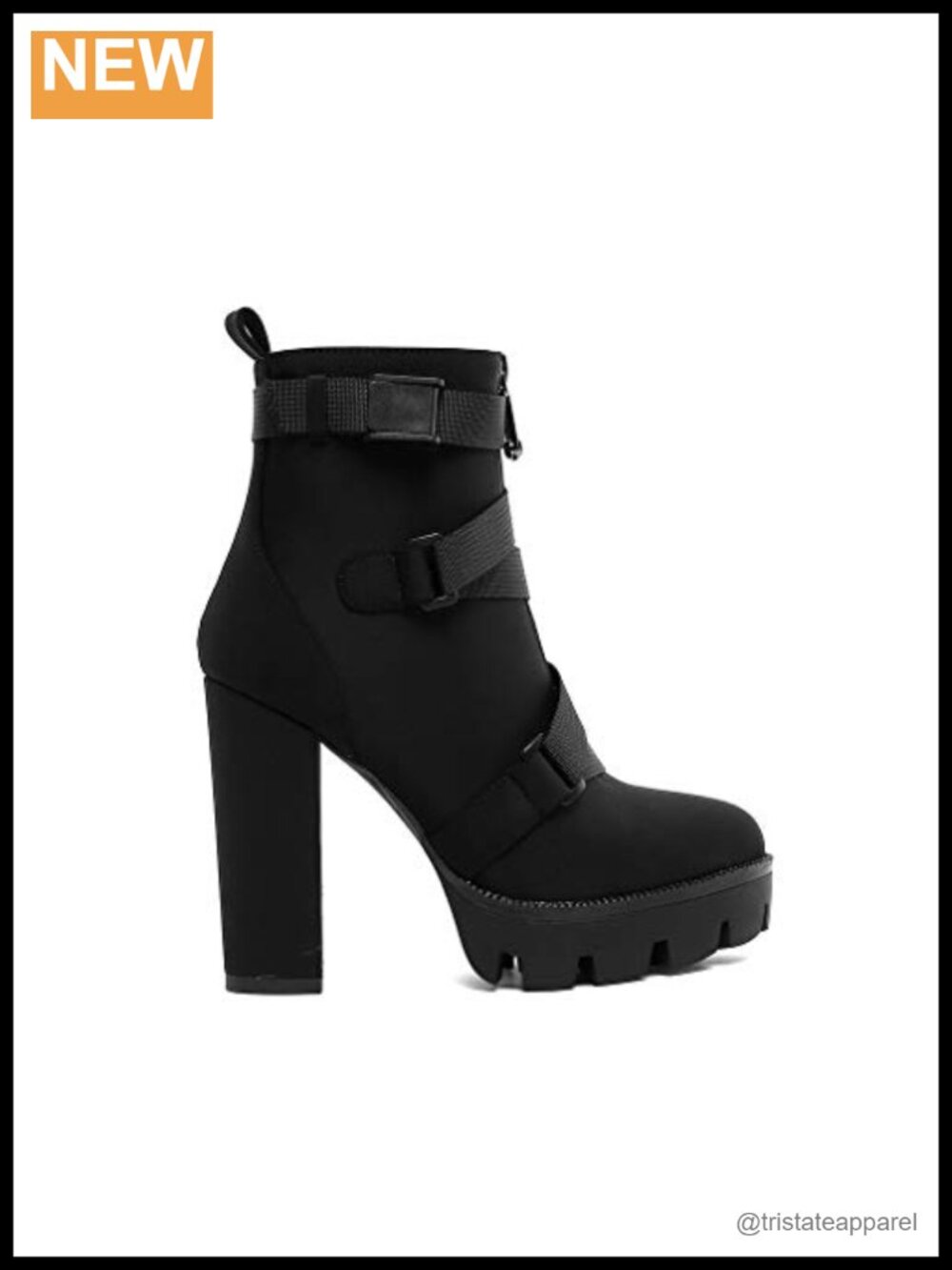 Women's Fashion Platform Block High Heel Ankle Boots Buckle Strap Side Zip